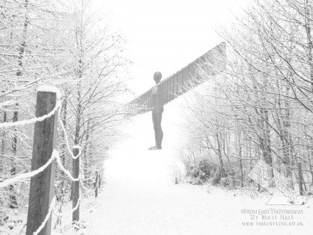 angel of the north covered in snow photo